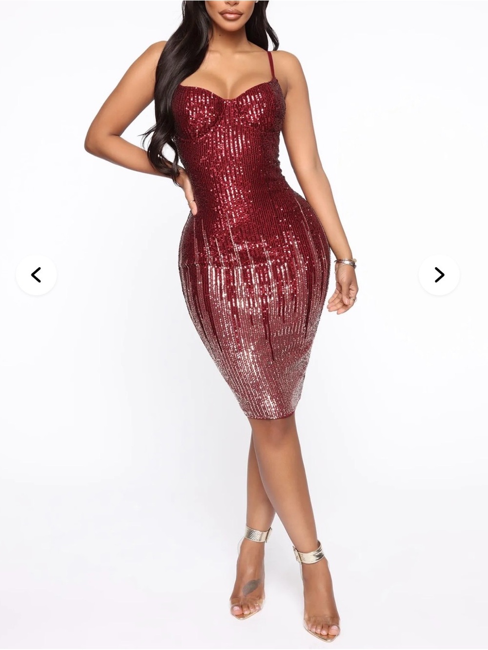 Sequined Burgundy Bodycon Dress with Spaghetti Straps